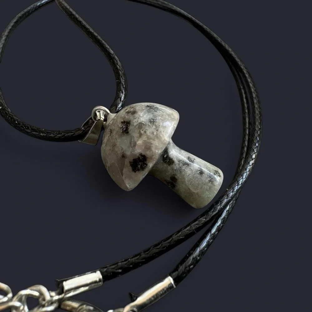 Kiwi Jasper Mushroom Pendant Necklace